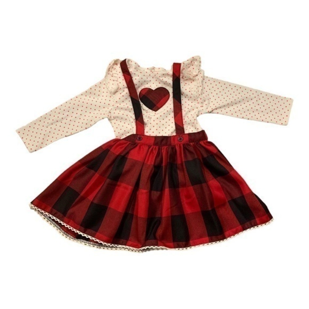 Phippa & Julie red white plaid dress with embroidered heart
